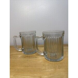 Vintage Gibson Royal Crest Ribbed Clear Glass Mugs Set Of 2